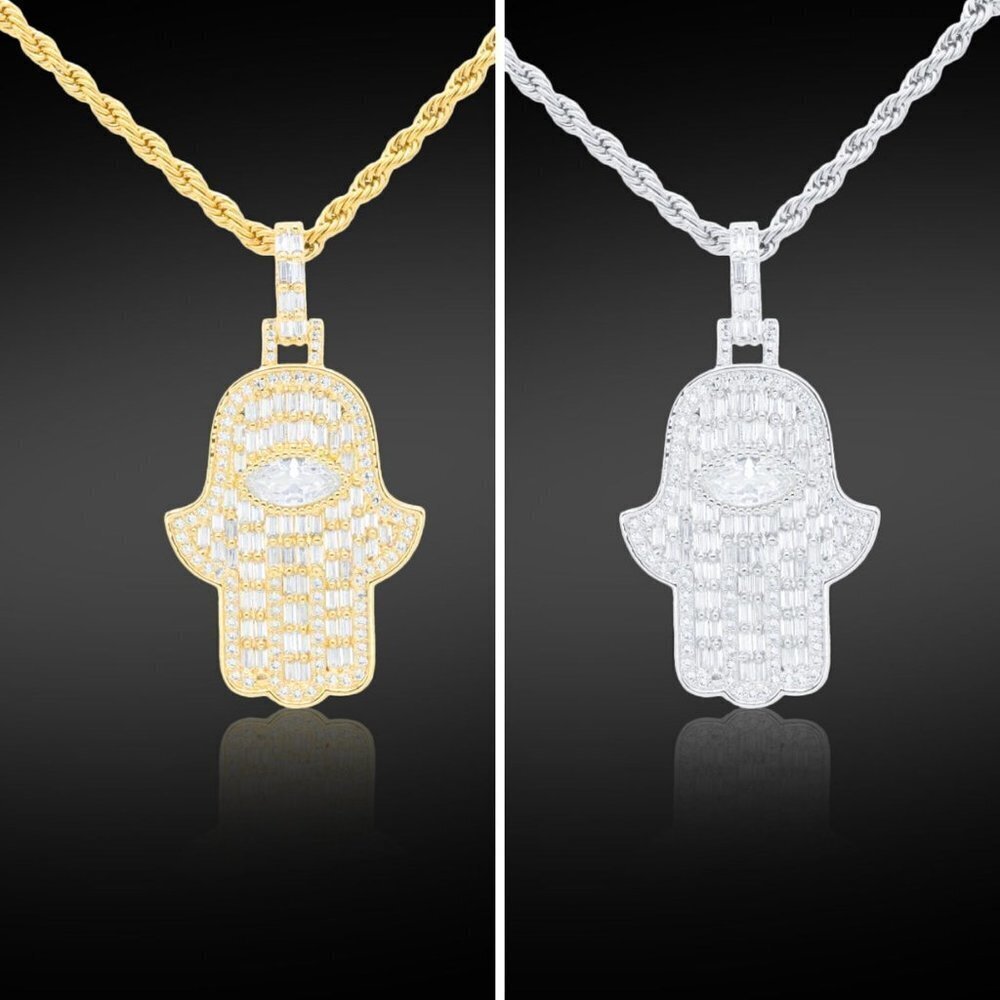 Women's 14k Gold Finish Diamond Hamsa Hip Hop